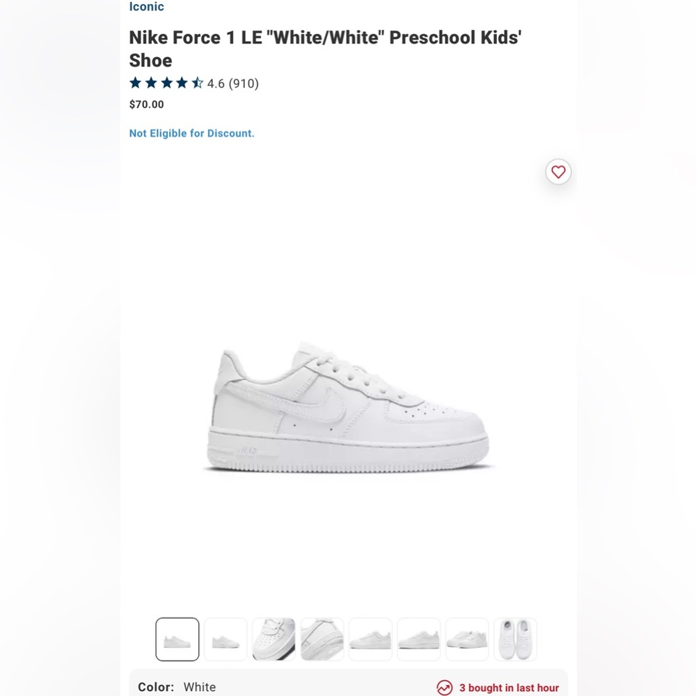 White Nike Air Force 1 LE Preschool Kids' Shoe